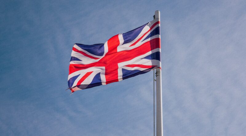 Flag of United Kingdom waiving in the wind
